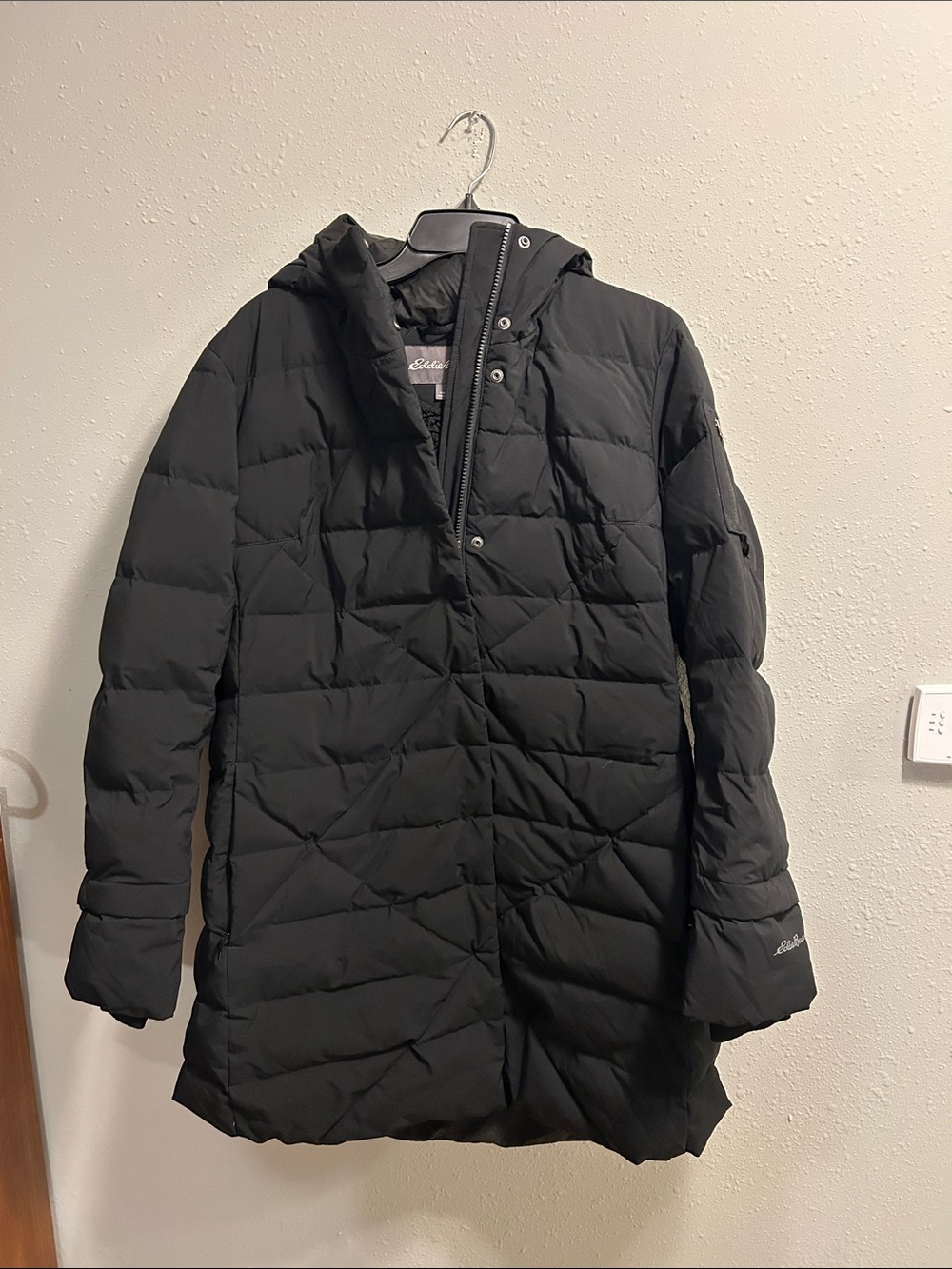 Eddie Bauer Down Puffer Coat Black Long Hooded